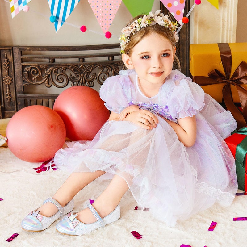 Furdeour Little Girls Flats Shoes Dress Up Unicorn Birthday Party Size 12 White Princess Wedding Party(2502White 12) - Image 3